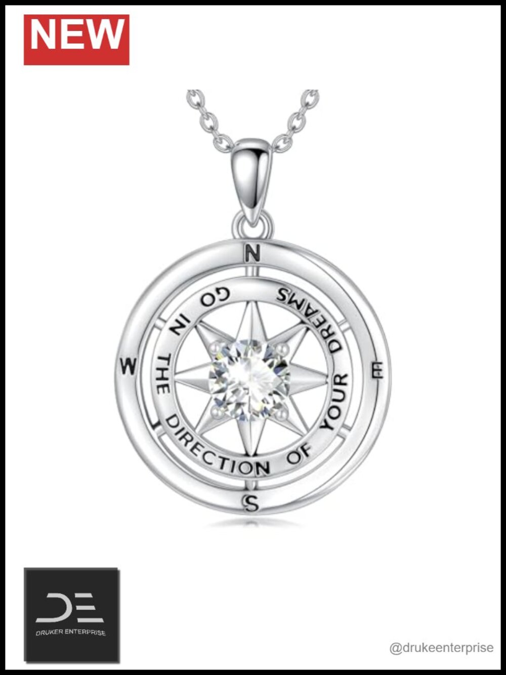 925 Sterling Silver Compass Pendant Necklace for Women Graduation Gift